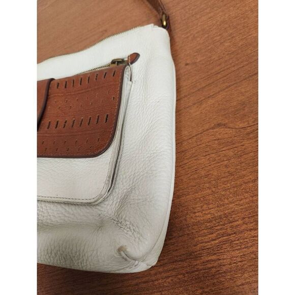 Fossil Large Kinley Leather Neutral Crossbody Bag Tan and White - Picture 3 of 13